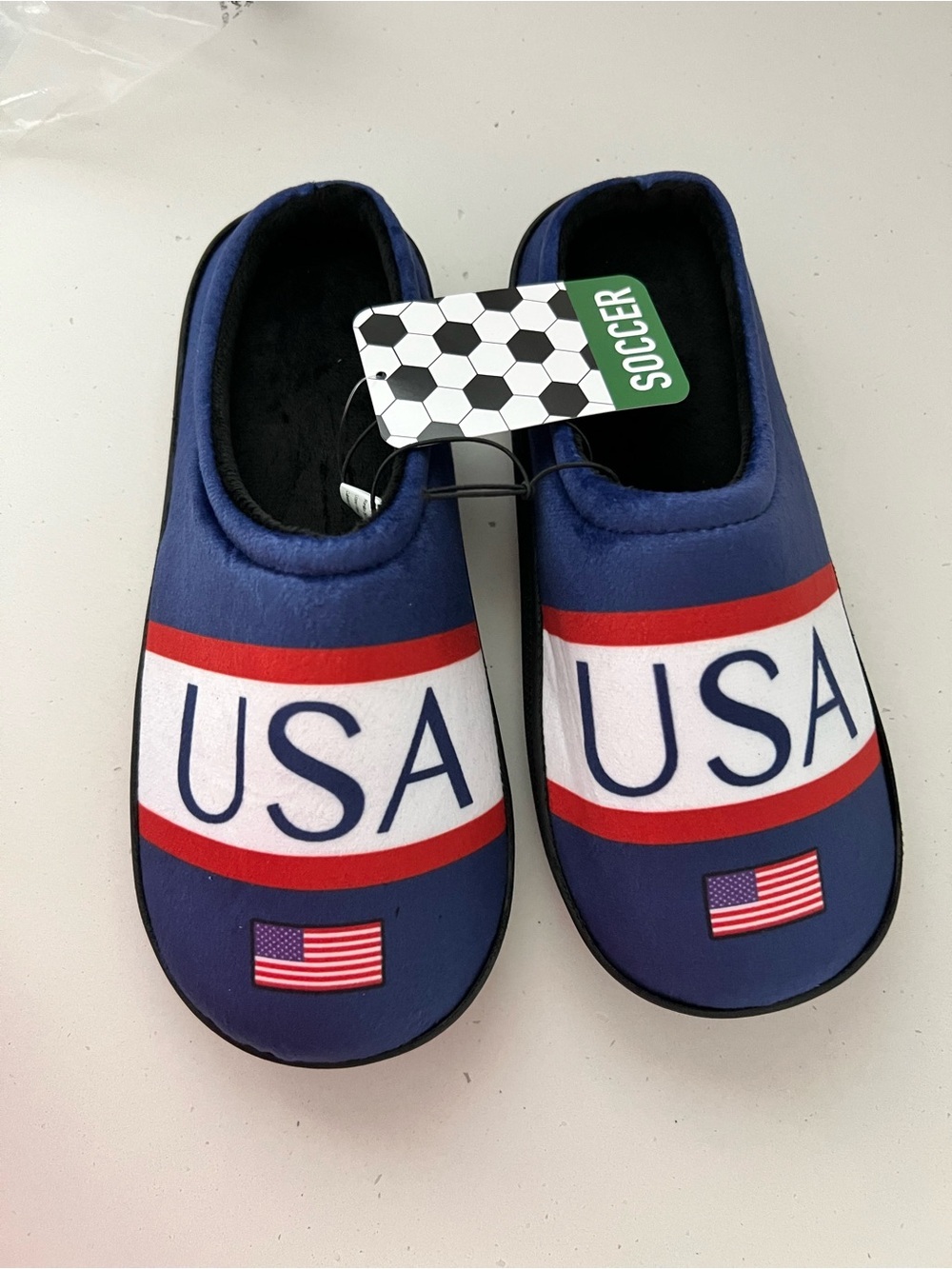 NWT USA Patriotic House Slippers | Men’s Size 9/10 Navy Memory Foam